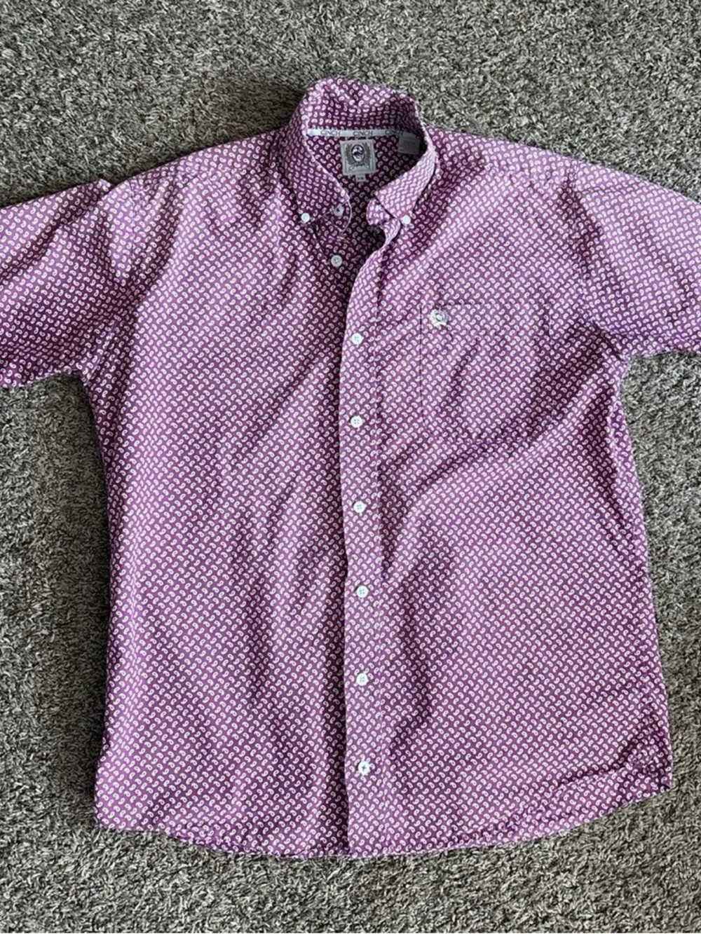 Cinch Short-Sleeve Button-Down Shirt - Purple Geo Print